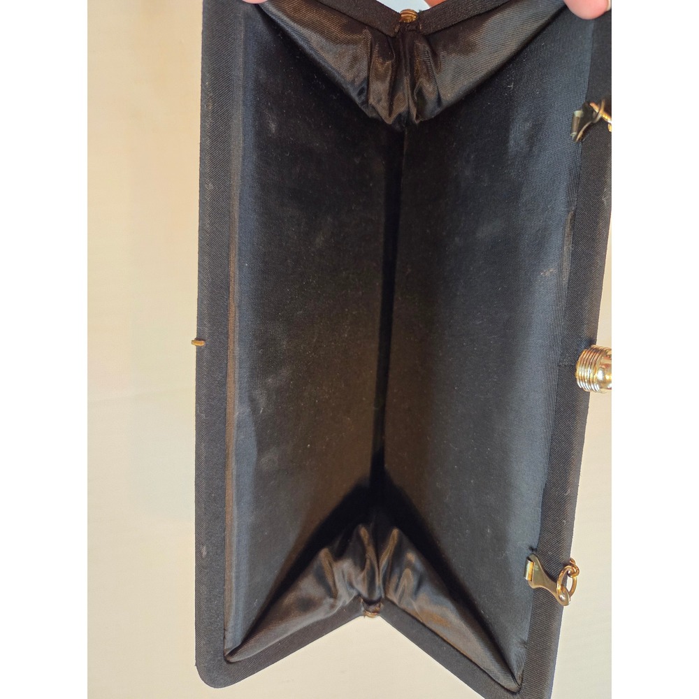 Admiral Vintage Black Bow Evening Clutch Bag with Gold Chain Strap - Picture 5 of 11